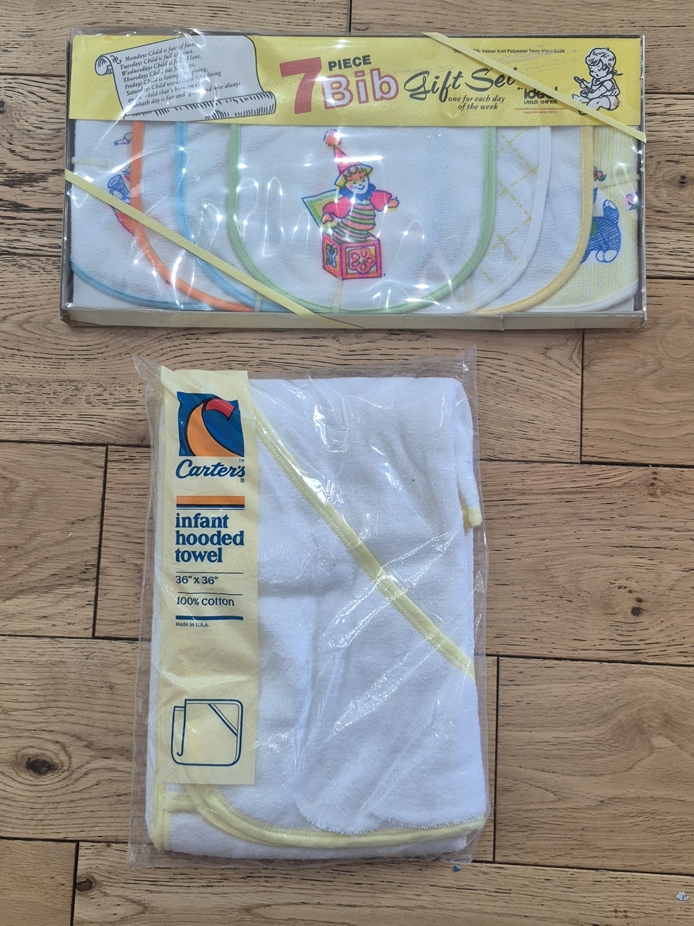 Carter's Infant Hooded Towel + 7-Piece Bib Gift Set - White & Yellow